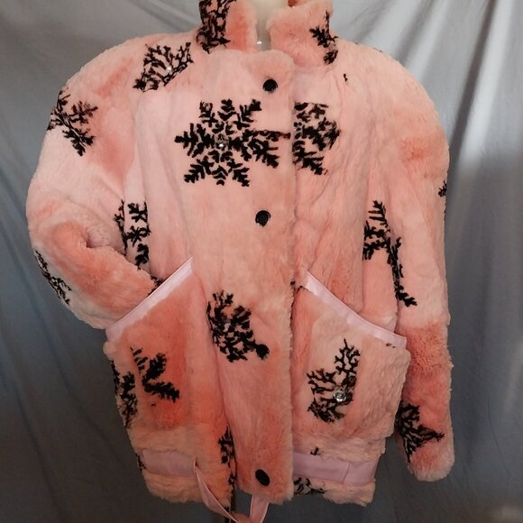 Vintage pink Snowflake Rabbit fur coat dyed - Picture 1 of 16